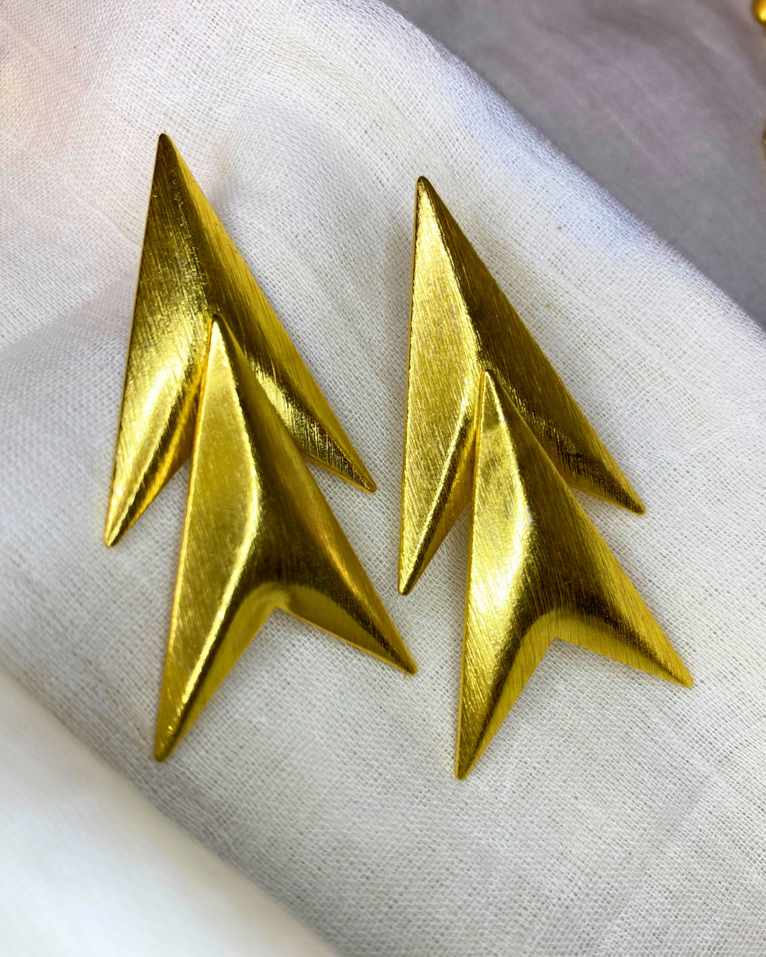 Golden Double Arrow Brass Earrings