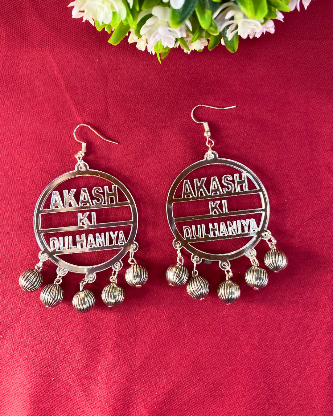 Silver Acrylic Earring For Bride