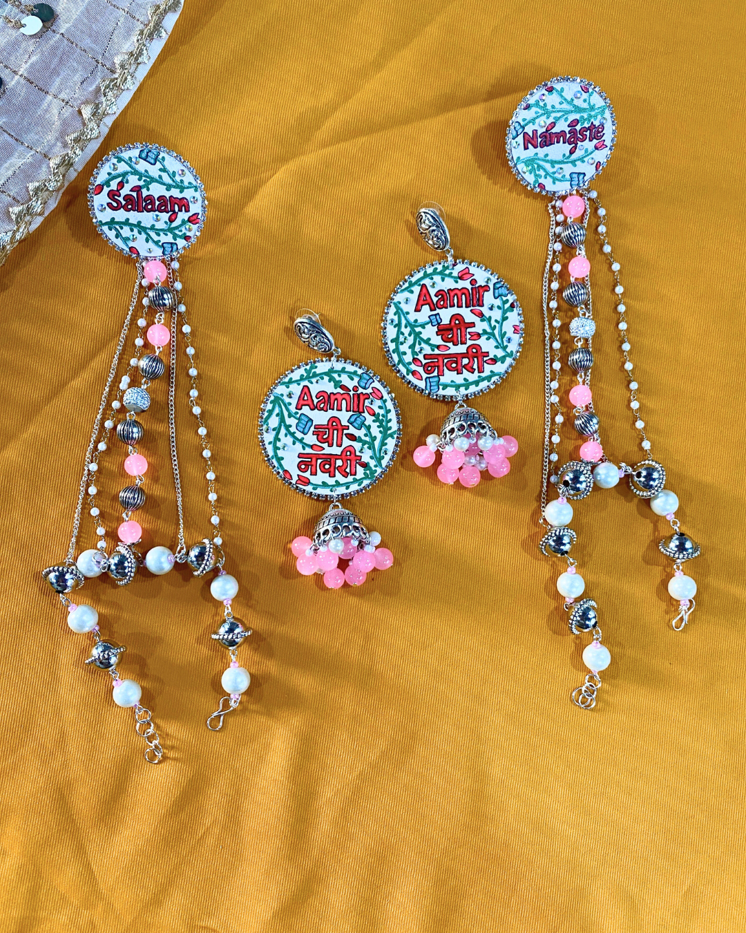 White and Pink Hand Painted Jewellery Set