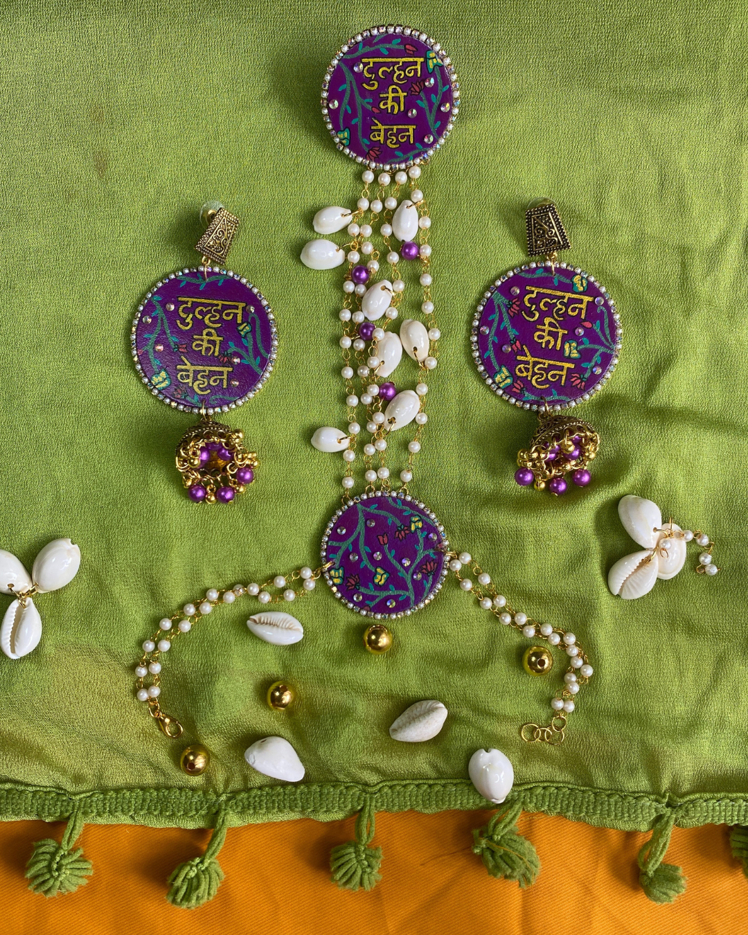 Hand Painted Purple and Golden Jewellery Set for Groom Sister