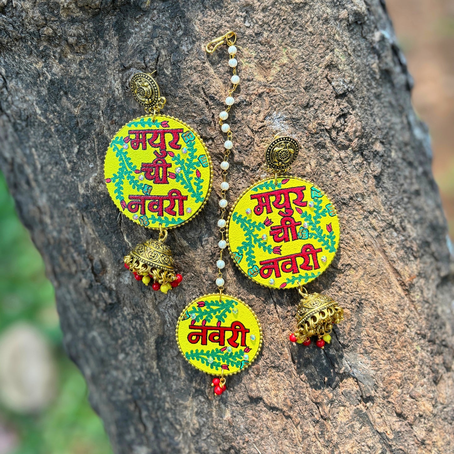 Bridal Earrings & Maang Tikka - Circle Shape - Mayur Chi Navri