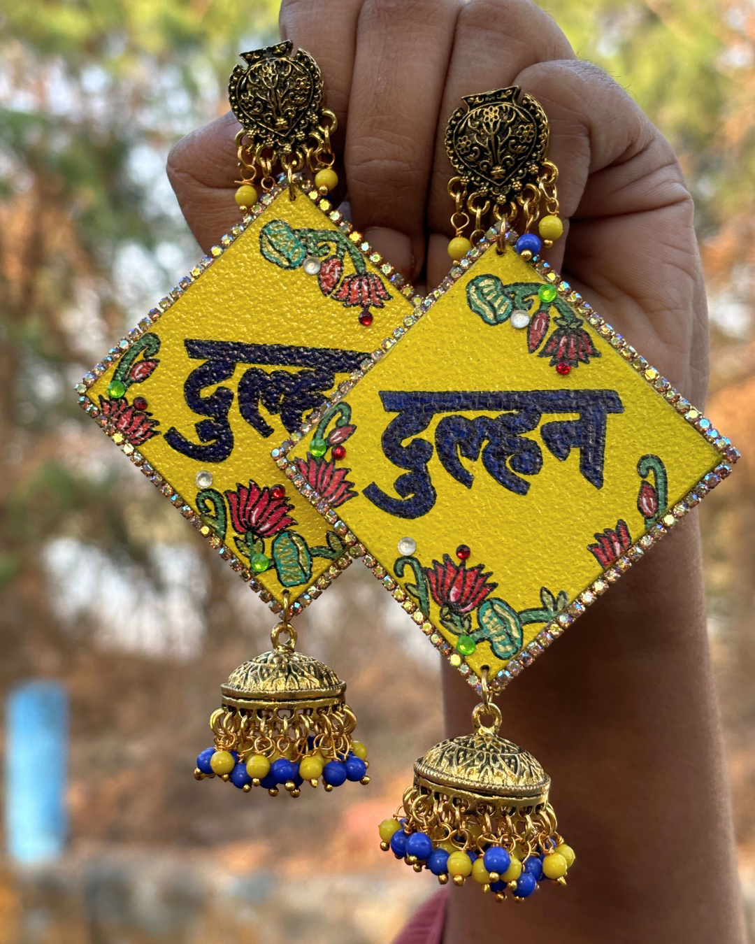 Dulhan Text Hand Painted Earrings