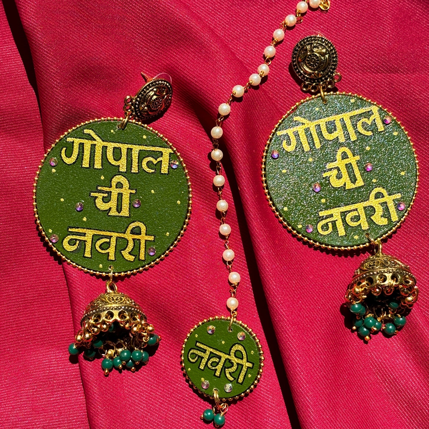 Bridal Earrings & Maang Tikka - Circle Shape - Gopal Chi Navri