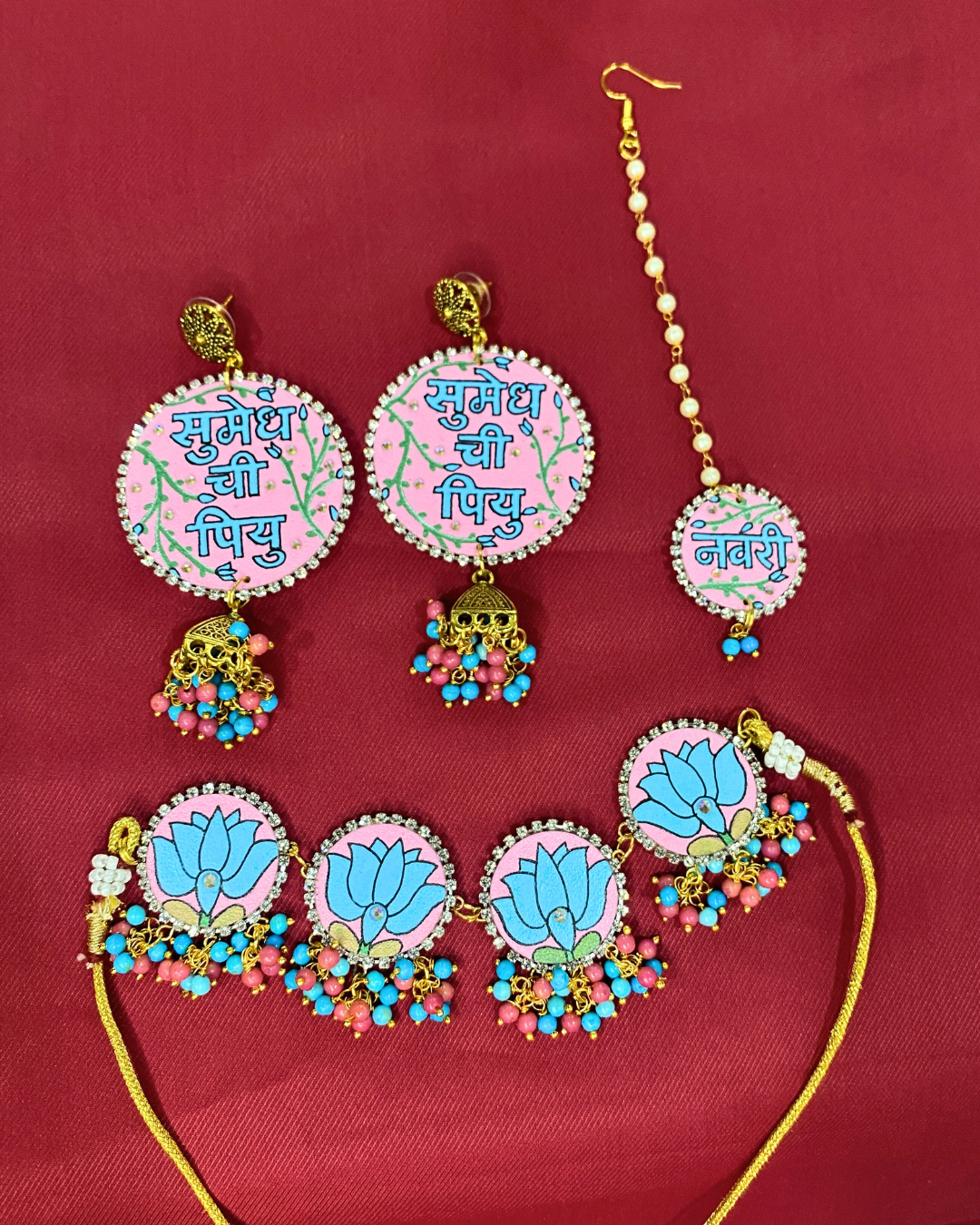 Baby Pink and Blue Hand Painted Jewellery Set