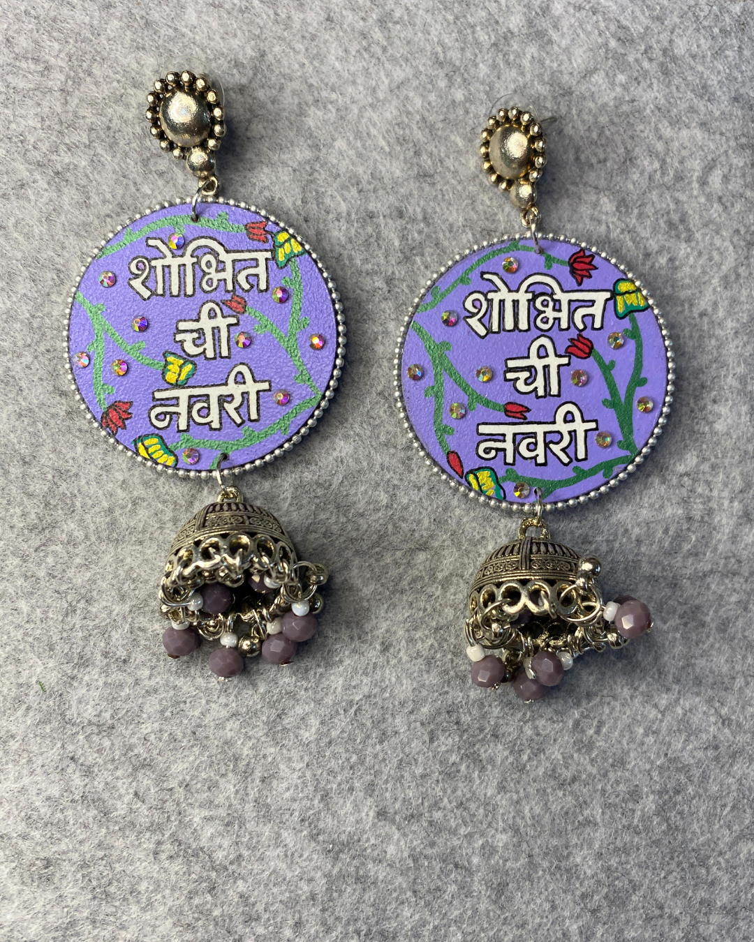 Purple and White Hand Painted Jewellery Set