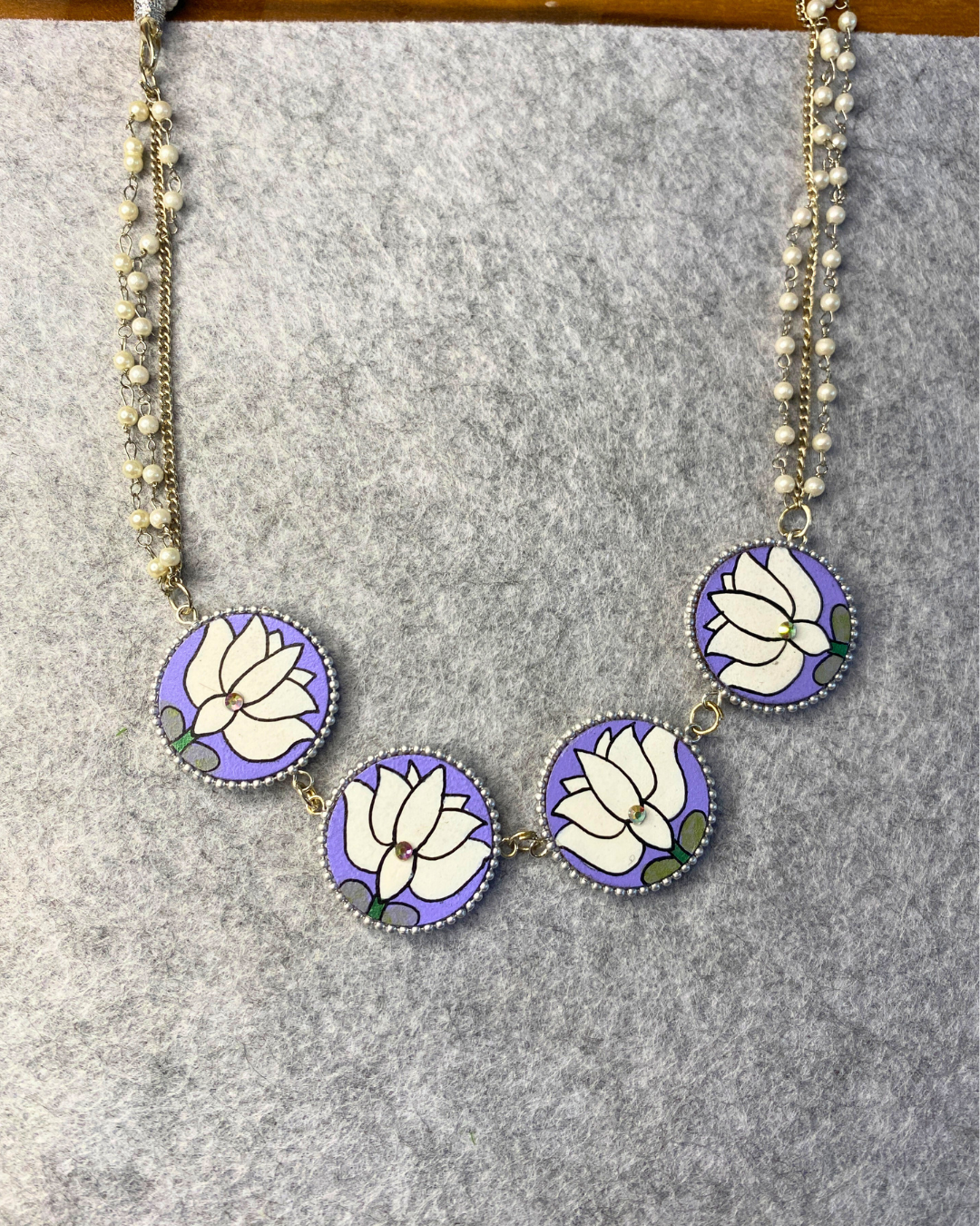 Purple and White Hand Painted Jewellery Set