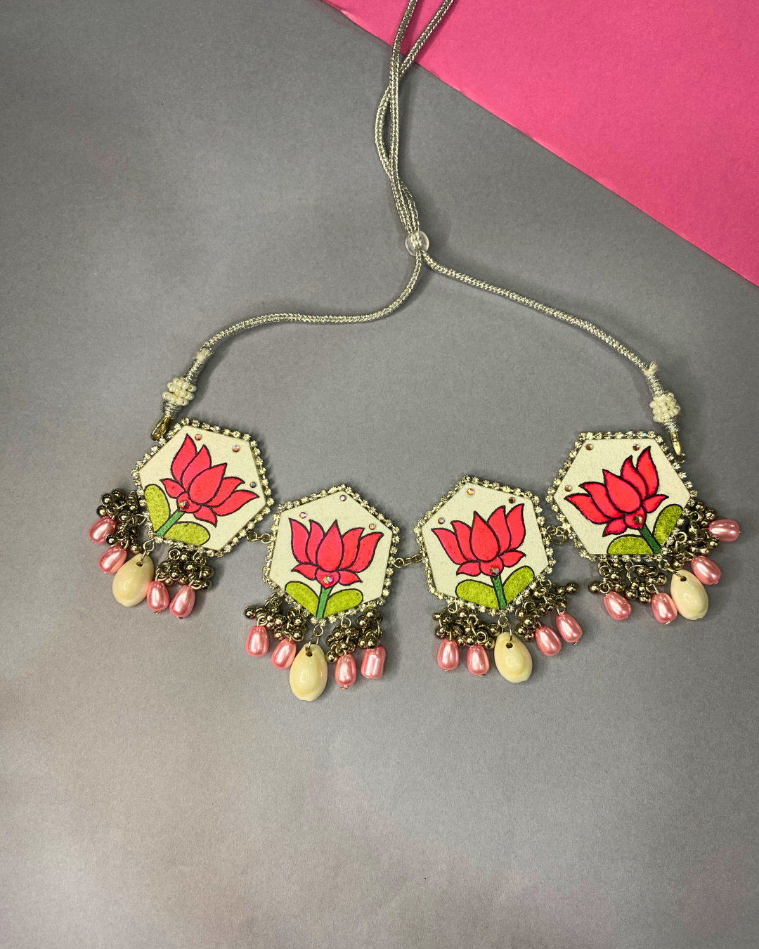 Hand Painted Pink and White Shell Theme Jewellery Set