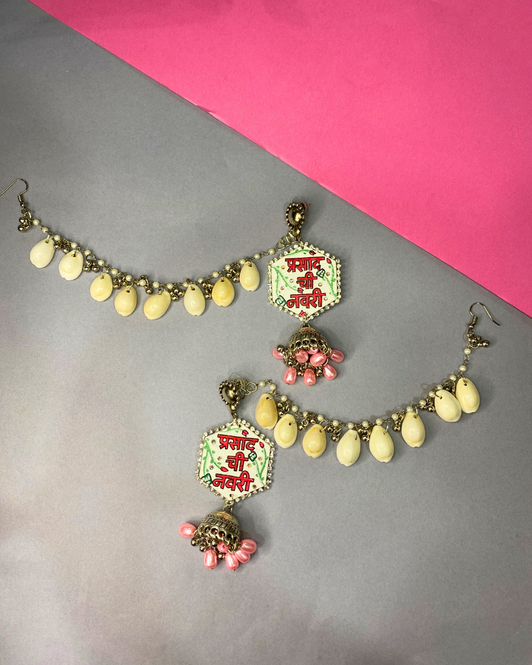 Hand Painted Pink and White Shell Theme Jewellery Set
