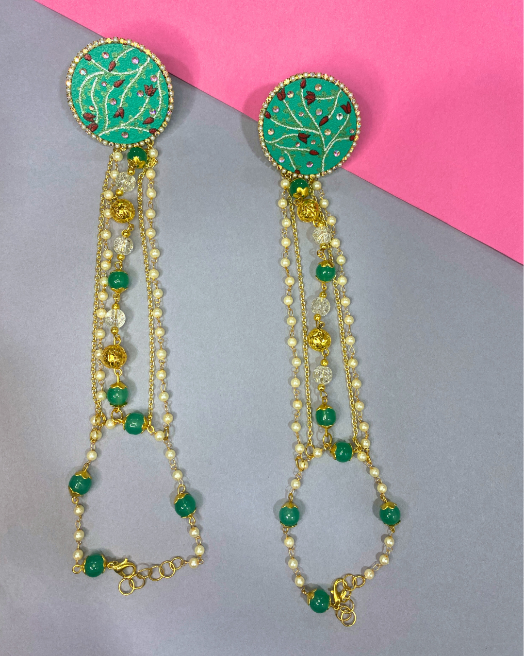 Green Hand Painted Jewellery Set