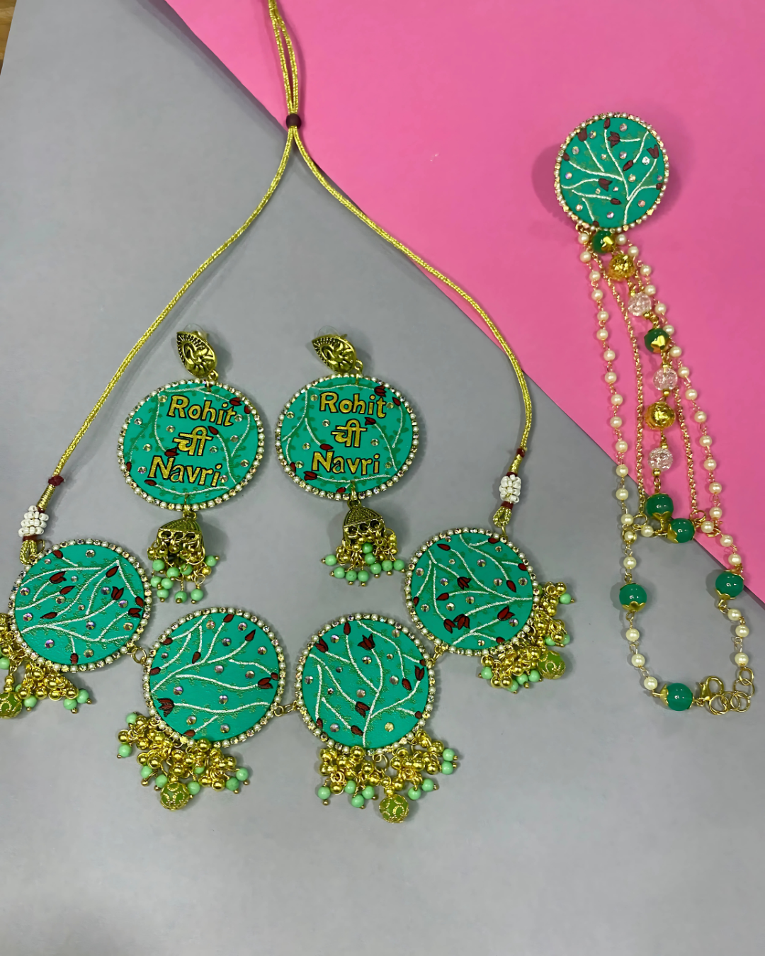 Green Hand Painted Jewellery Set