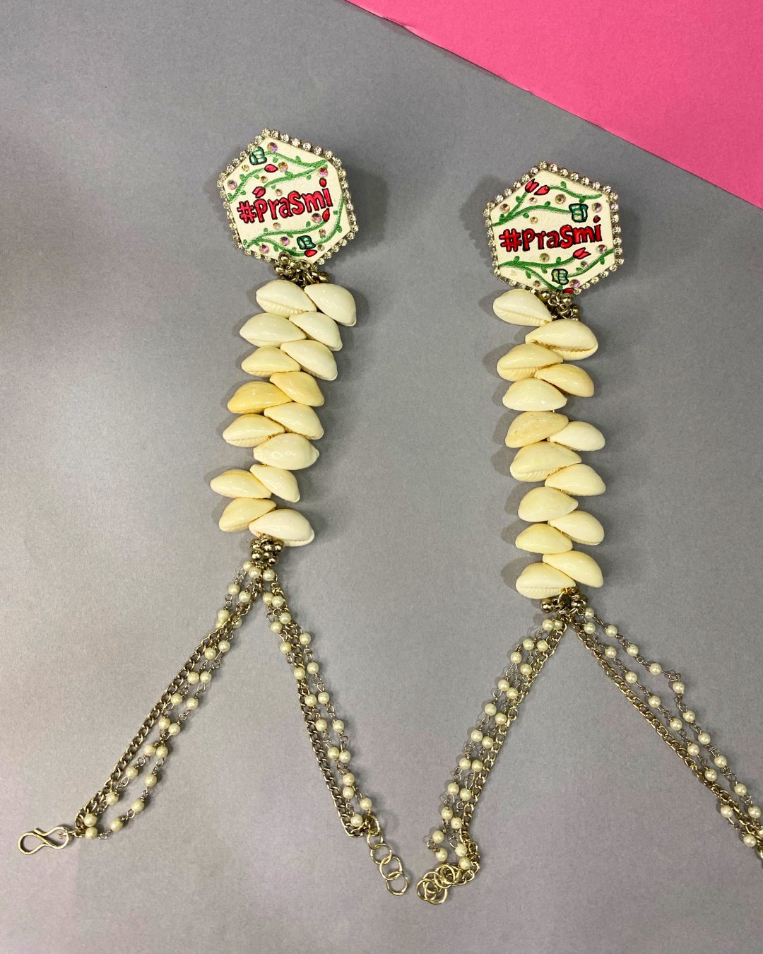 Hand Painted Pink and White Shell Theme Jewellery Set