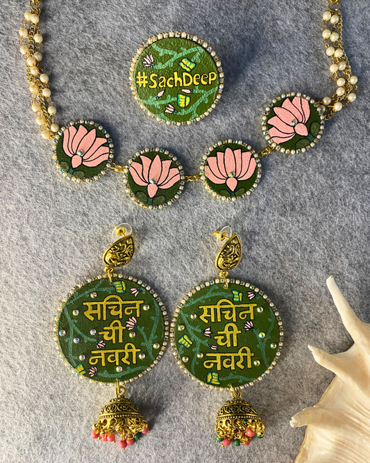 Green and Yellow Hand Painted Jewellery Set