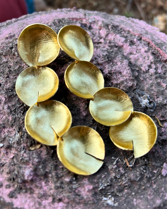 Golden Lily Pad Cascade Brass Earrings