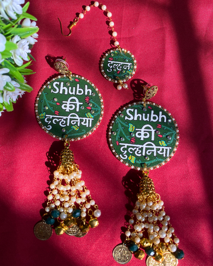 Green and White Hand Painted Jewellery Set with Charms