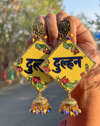 Dulhan Text Hand Painted Earrings