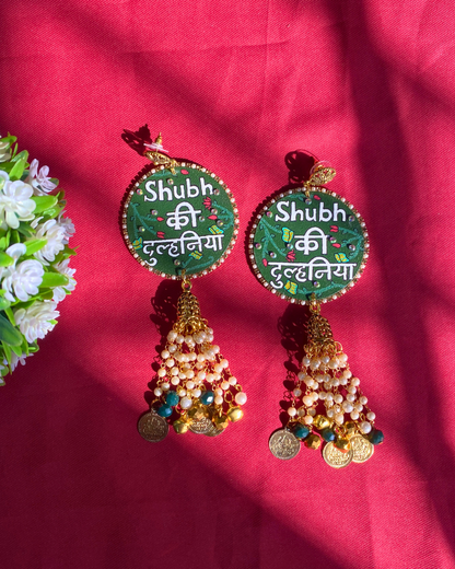 Green and White Hand Painted Jewellery Set with Charms