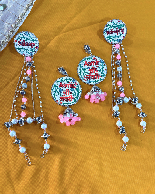 White and Pink Hand Painted Jewellery Set