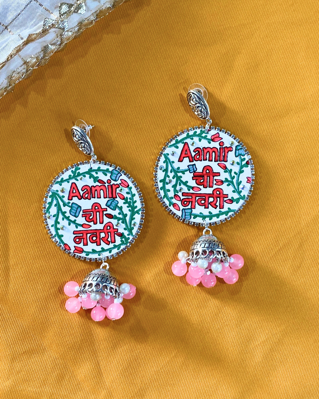 White and Pink Hand Painted Jewellery Set