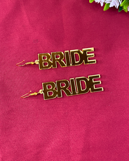 Basic Bride Text Golden Acrylic Earring