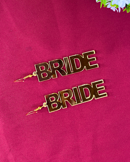 Basic Bride Text Golden Acrylic Earring