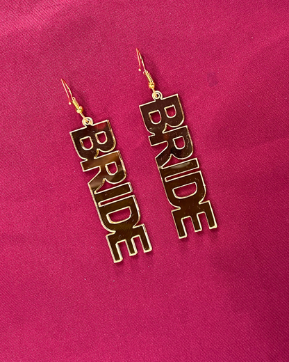Basic Bride Text Golden Acrylic Earring