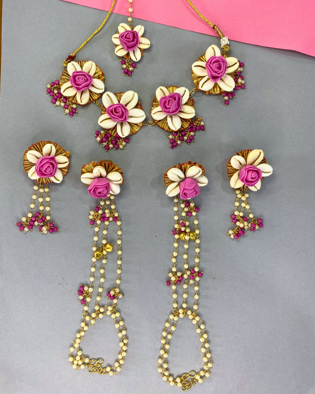 Shell & Pink Rose Jewellery Set