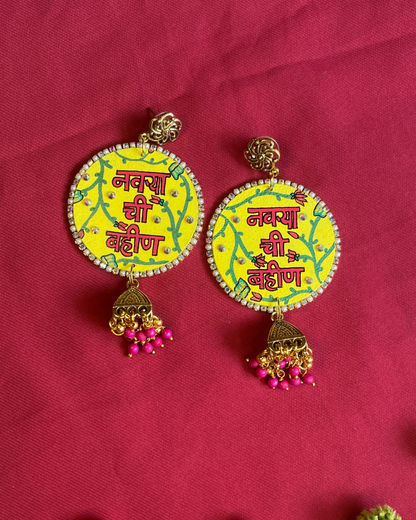 Hand Painted Earrings for Bride and Groom Sister