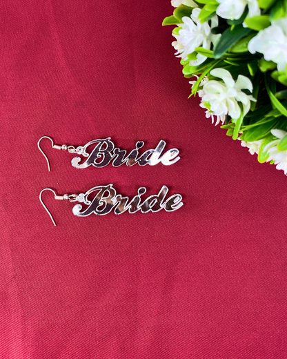 Basic Bride Text Silver Acrylic Earring