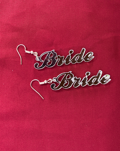 Basic Bride Text Silver Acrylic Earring