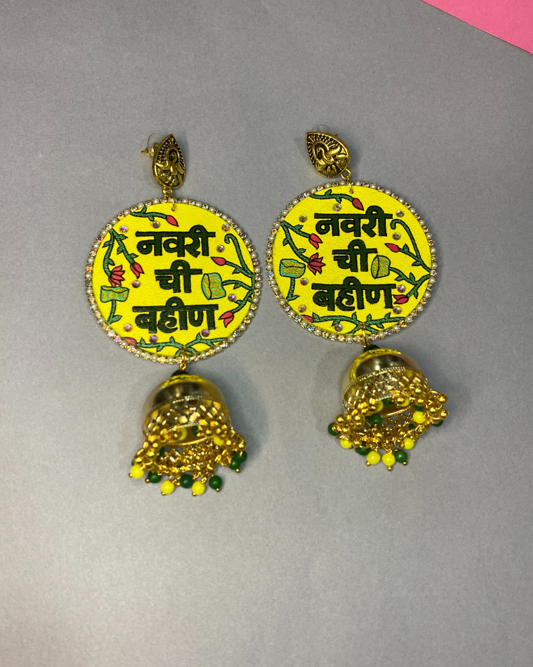 Hand Painted Yellow and Green Jewellery Set for Bride Sister