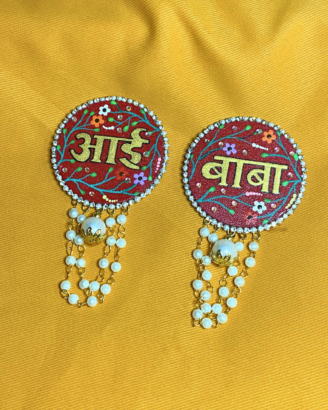 Aai & Baba Hand Painted Brooch
