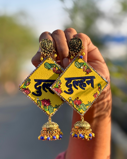 Dulhan Text Hand Painted Earrings