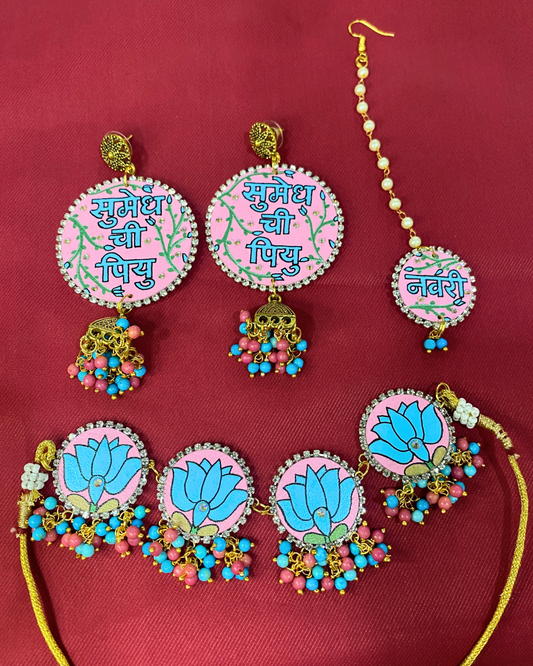 Baby Pink and Blue Hand Painted Jewellery Set