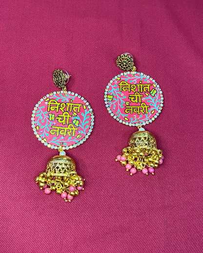 Pink and Golden Hand Painted Jewellery Set