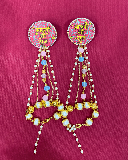 Pink and Golden Hand Painted Jewellery Set