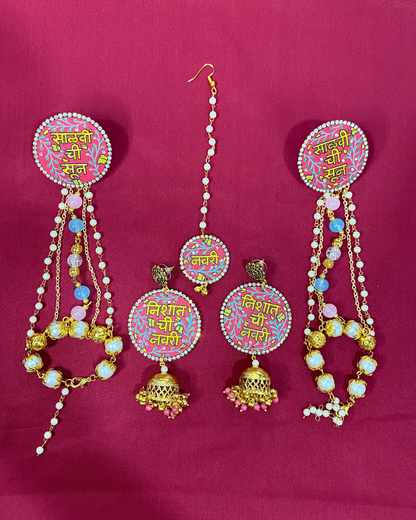 Pink and Golden Hand Painted Jewellery Set