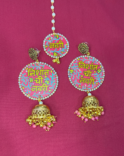 Pink and Golden Hand Painted Jewellery Set