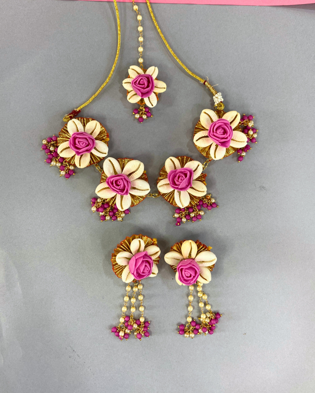 Shell & Pink Rose Jewellery Set