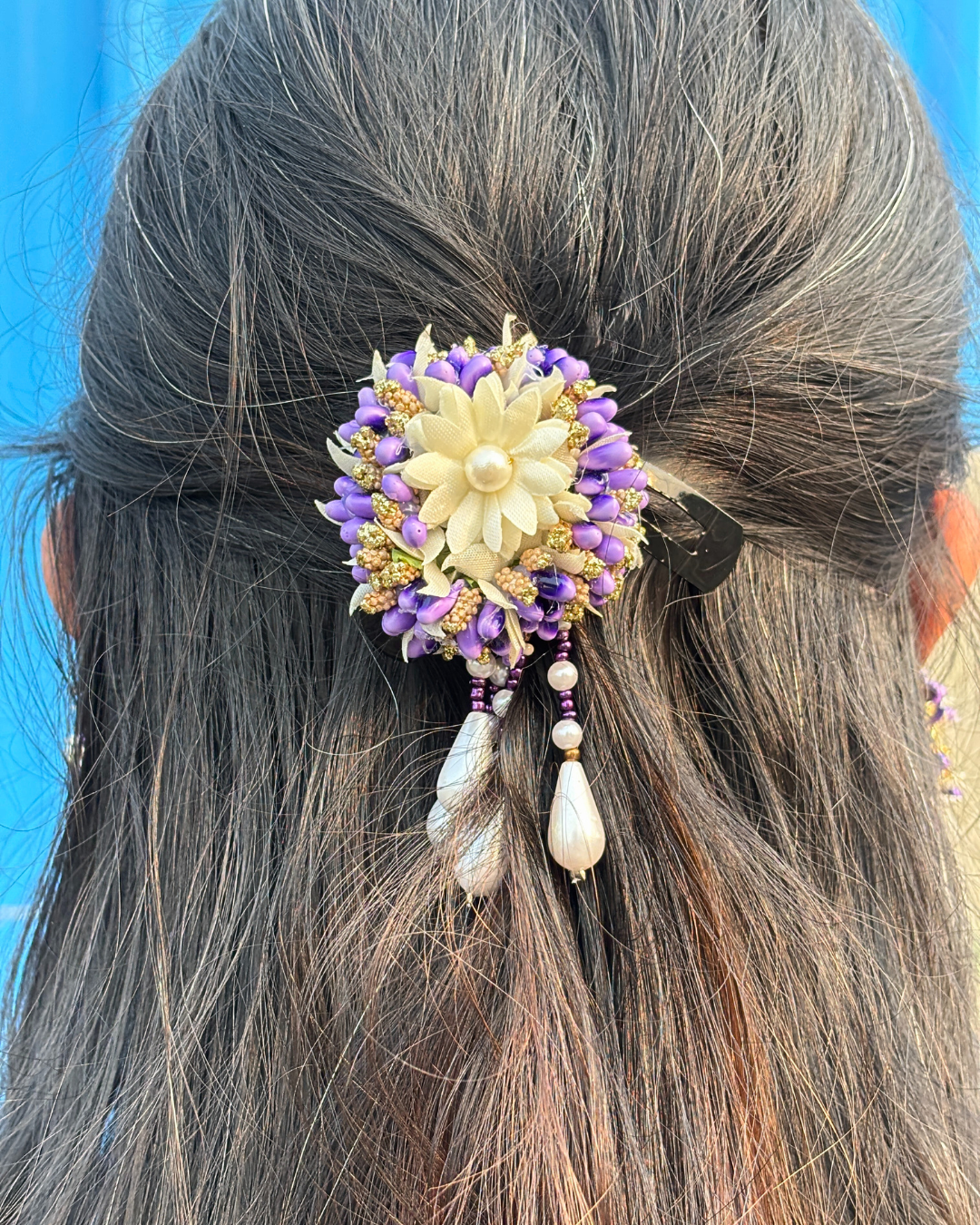 Lavender Pearl Posy Hair Clip