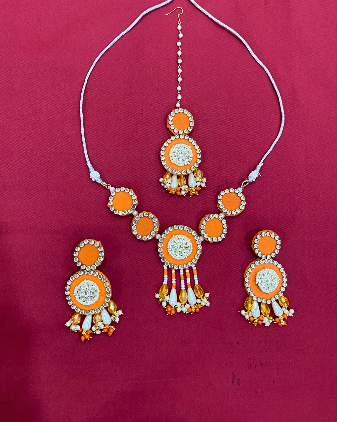 Orange Fabric Jewellery Set