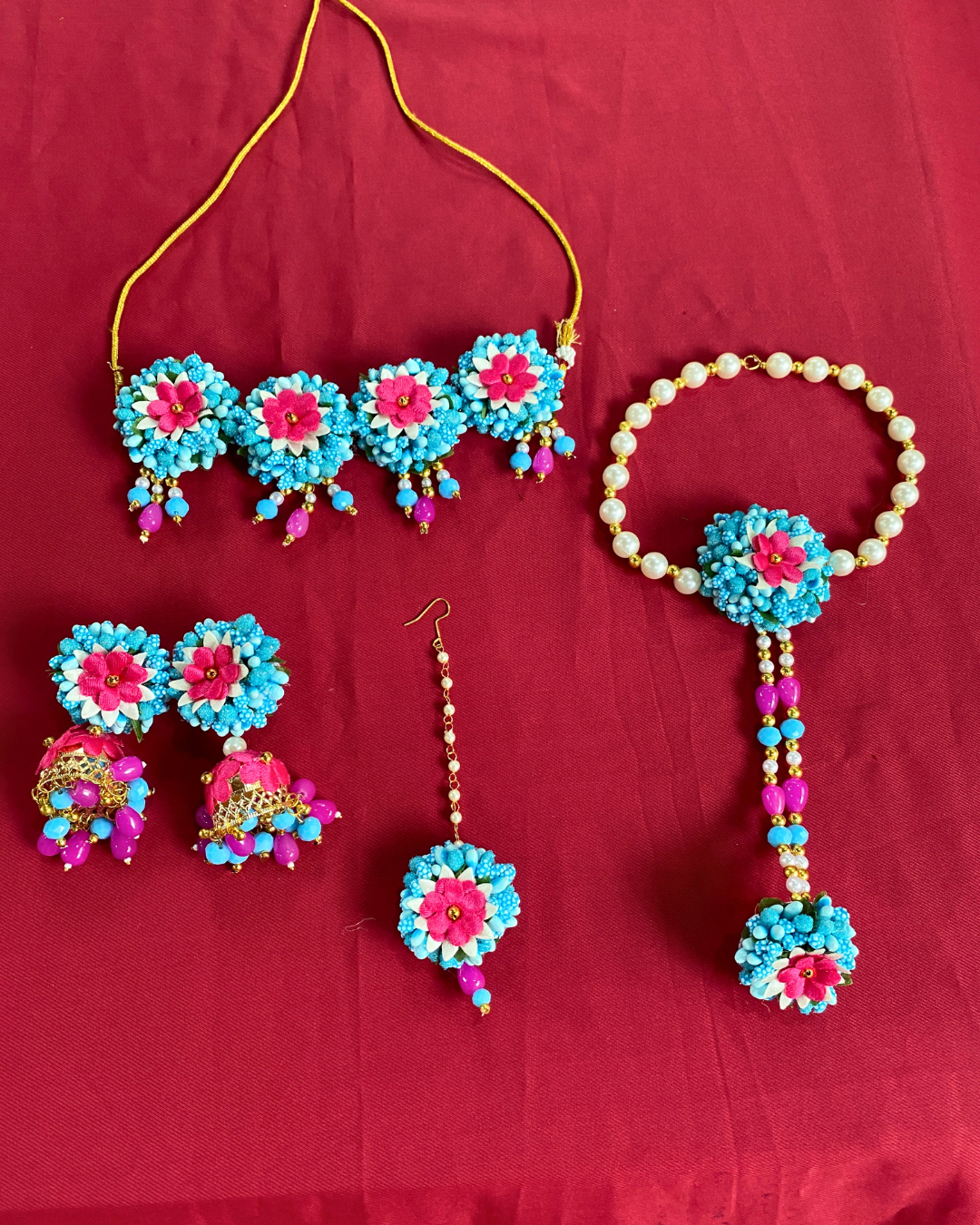 Aasmani Rose Floral Jewellery Set