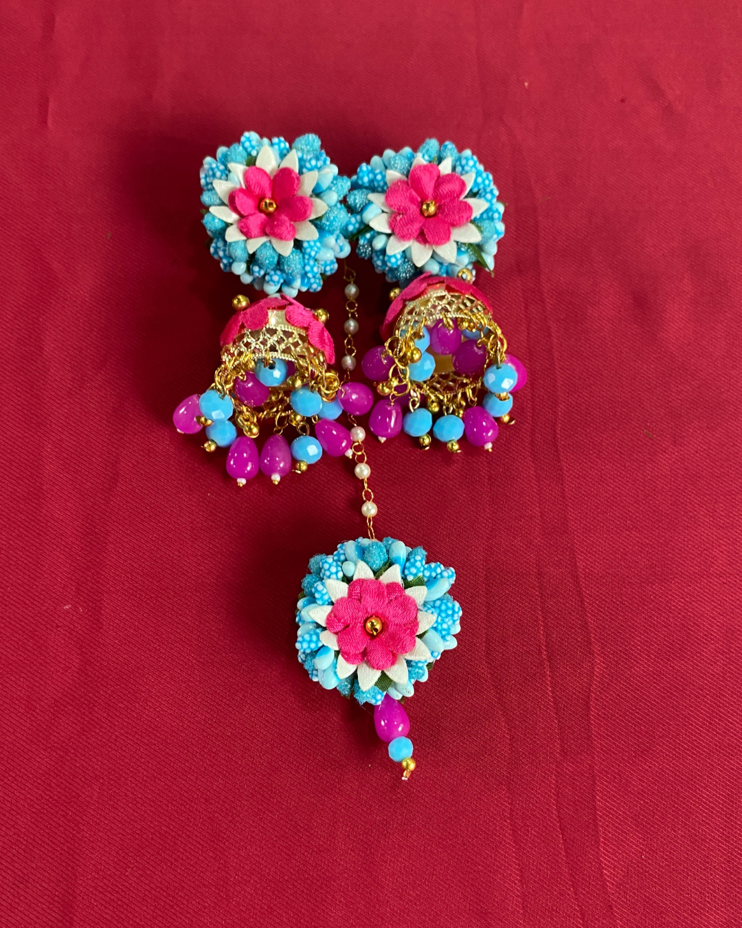Aasmani Rose Floral Jewellery Set