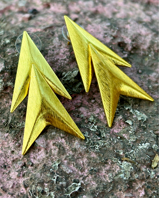 Golden Double Arrow Brass Earrings