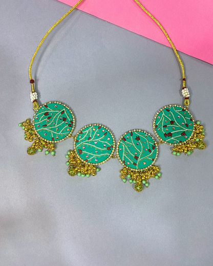 Green Hand Painted Jewellery Set