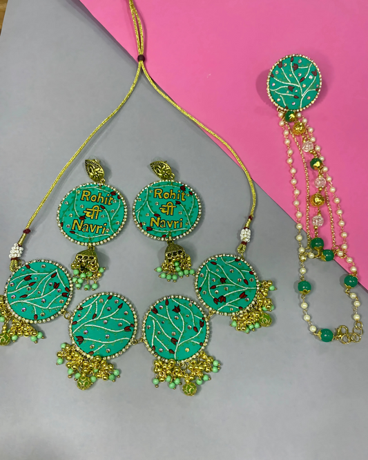 Green Hand Painted Jewellery Set