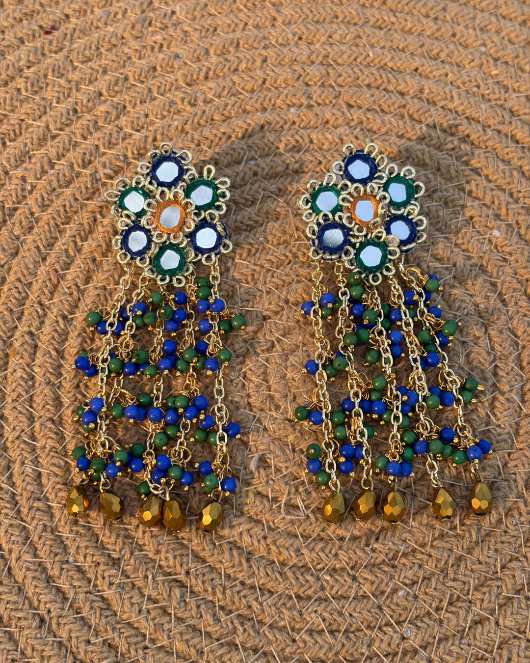 Sheesh Mahal Earrings (Blue & Green)