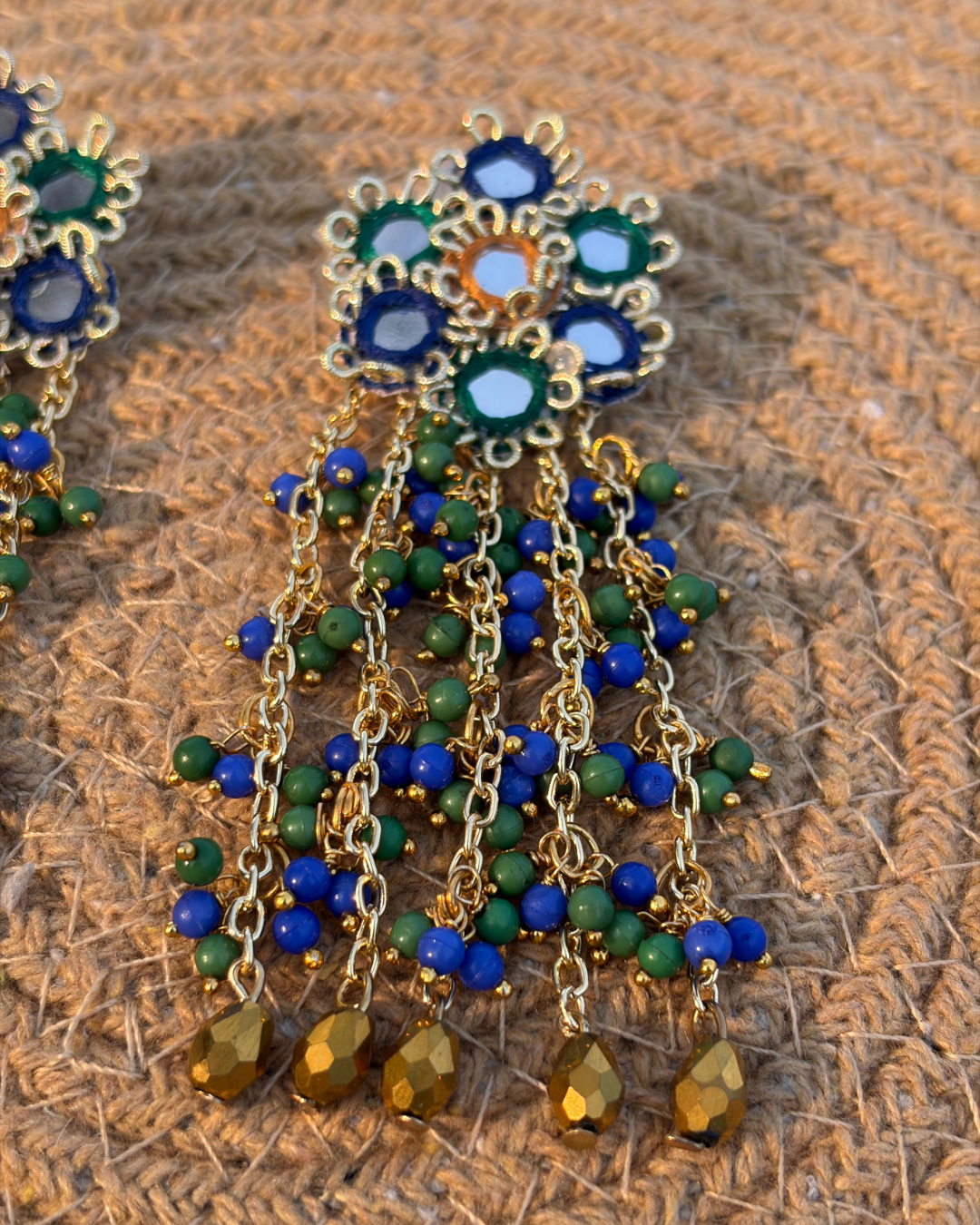 Sheesh Mahal Earrings (Blue & Green)
