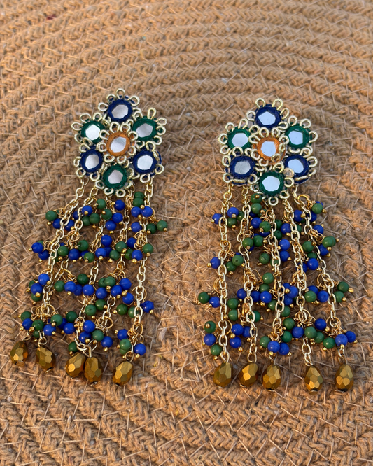 Sheesh Mahal Earrings (Blue & Green)