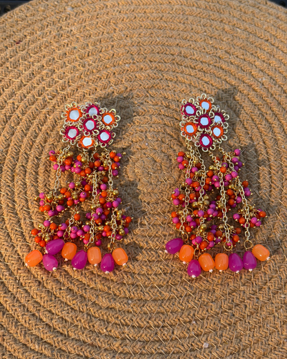 Sheesh Mahal Earrings (Pink & Orange)