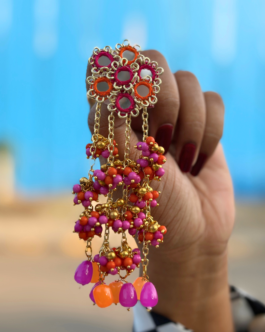 Sheesh Mahal Earrings (Pink & Orange)